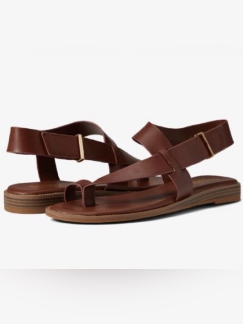 Franco Sarto Brown Leather Toe-Ring Ankle Strap Sandals